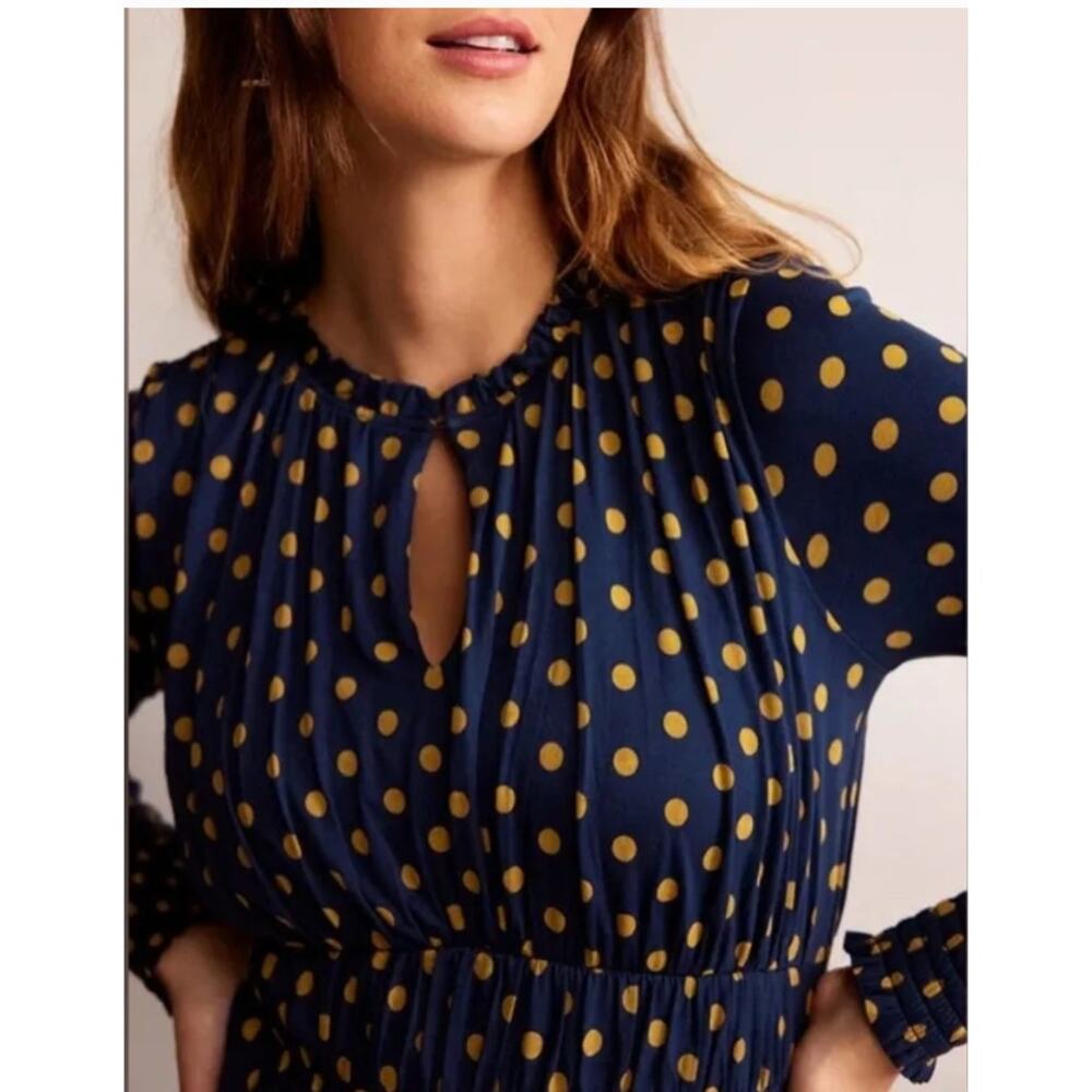 Boden Rosanna Long Sleeve Tea Dress Polka Dot Ruched Pockets Stretchy Modest 12R - Picture 3 of 14